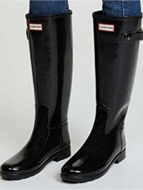 Hunter Glossy Black Knee-High Rain Boots
